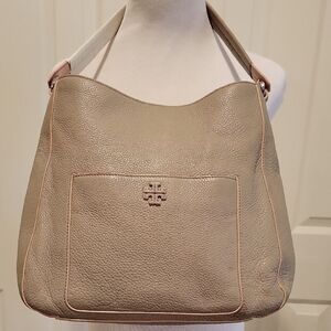 Tory Burch Berkeley Grey Hobo Bag with Pebbled Leather